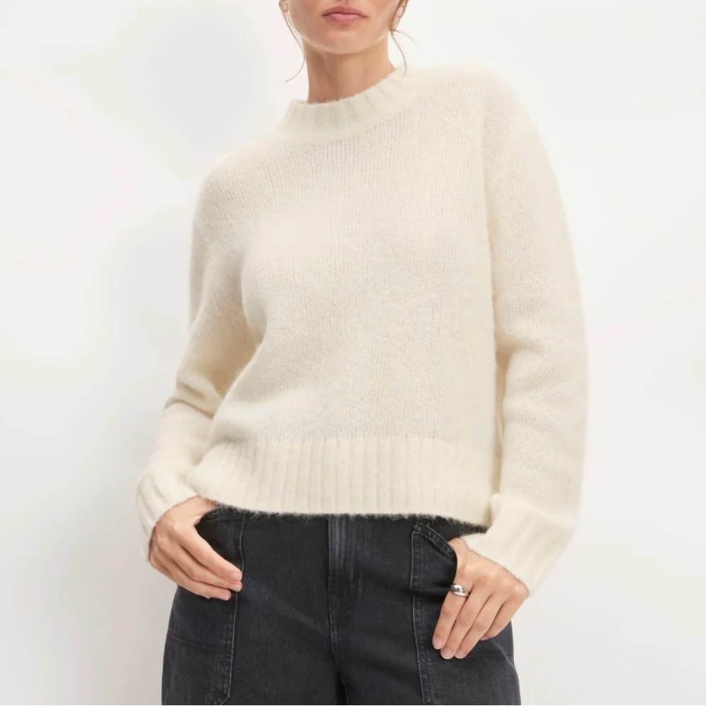 Everlane The Alpaca Cropped Crewneck Sweater Snow Women's XL